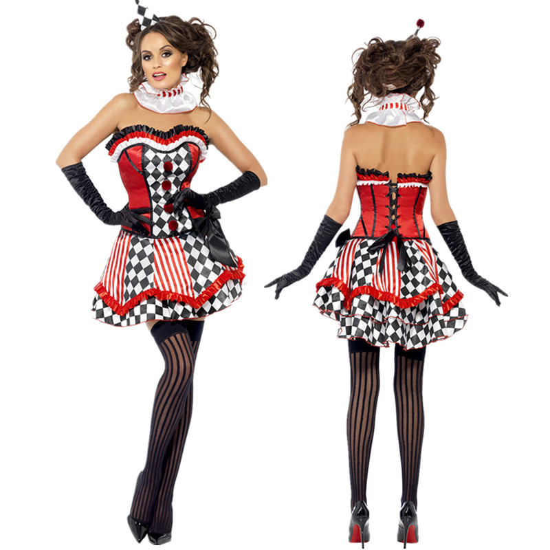 Details about   Womens Harlequin Costume S M L Ladies Circus Clown Jester Carnival Fancy Dress 